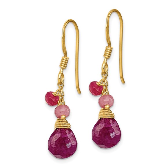 Sterling Silver Gold-tone Vermeil Ruby July Birthstone Teardrop Dangle Earrings - Picture 3 of 4